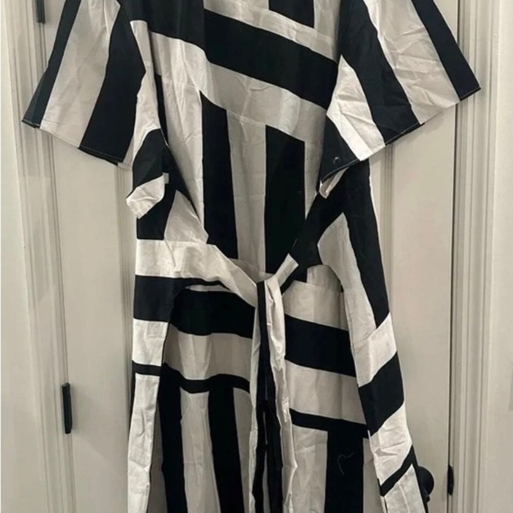 NWT $348 Frances Valentine Black/OysterStriped Amanda Dress - Picture 6 of 7